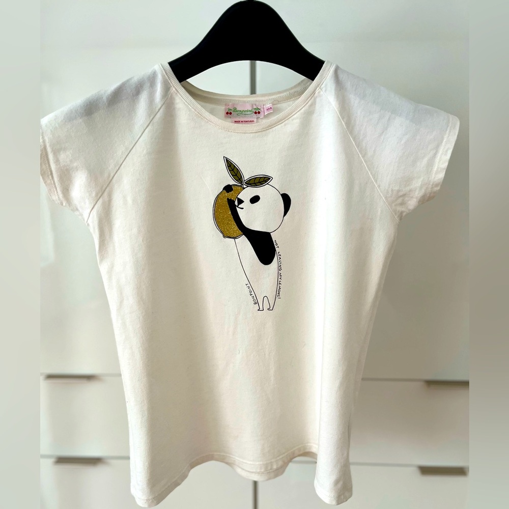 Bonpoint White Tee with Black and Gold Panda Print